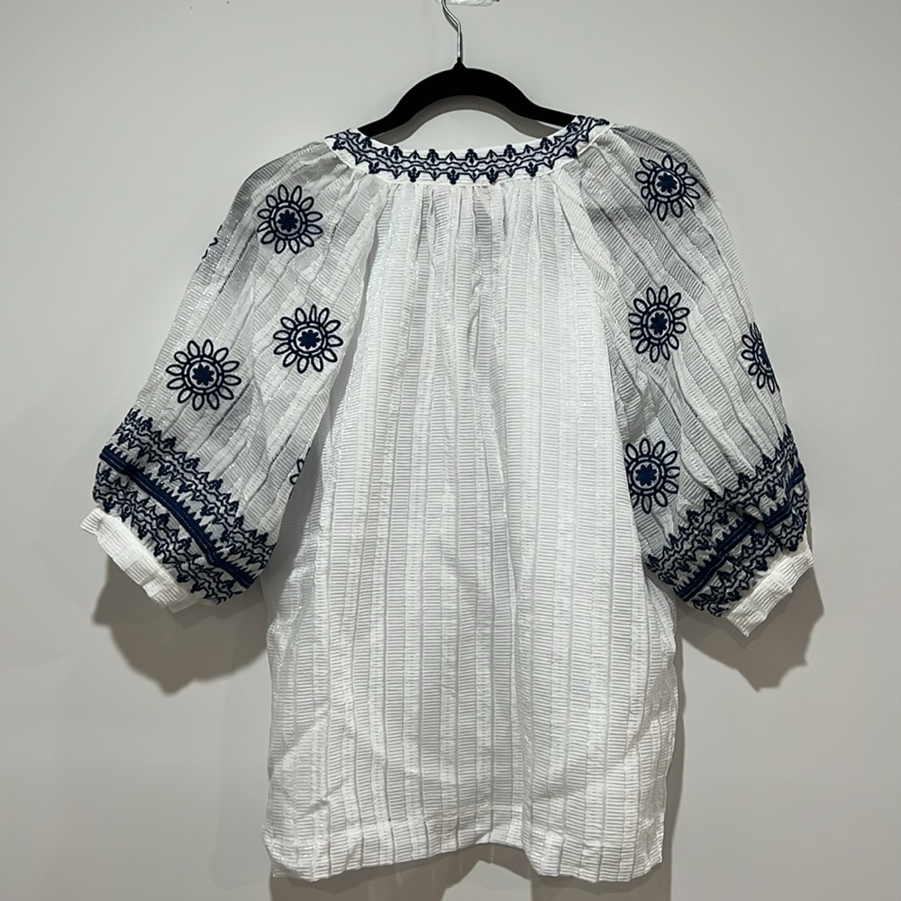 THML White Blouse with Navy Blue Embroidery - Picture 5 of 11